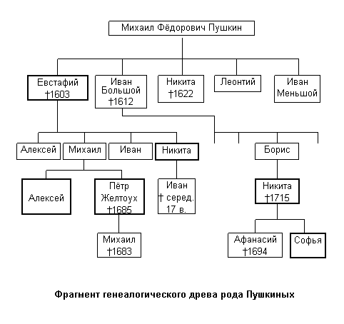 Фрагмент генеалогического древа рода Пушкиных